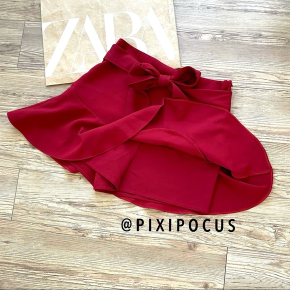 ZARA MINI SKORT WIRH BELT DARK RED M - Picture 9 of 14